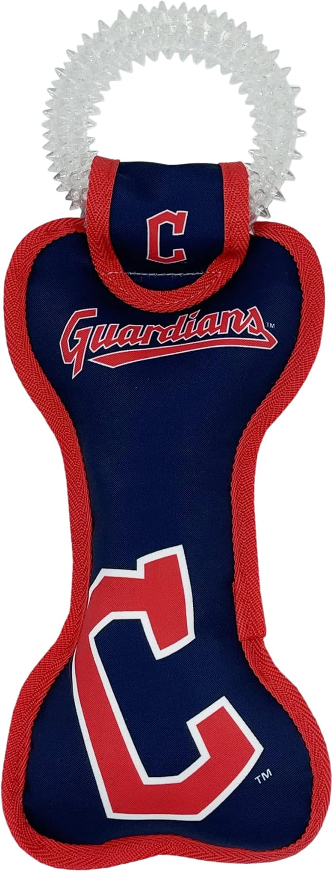 MLB Cleveland Guardians Bone Shaped Dental Dog TUG Toy with Squeaker. Tough PET Toy for Healthy Fun, Teething, and Cleaning pet's Teeth and Gum.