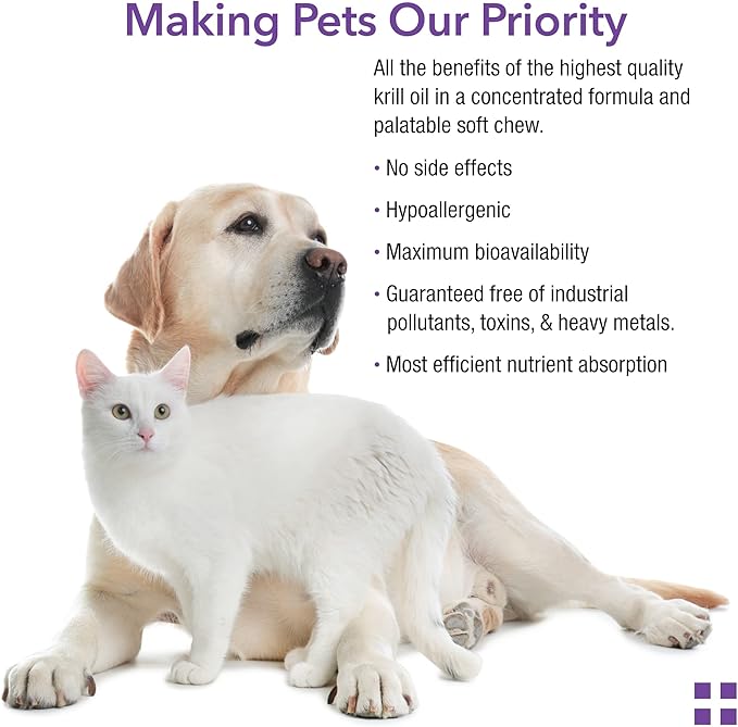 Krillex Shed-Free Chews - Shedding Support Krill Oil for Dogs & Cats - Skin and Coat Omega 3 Supplement for Dogs - 60 ct