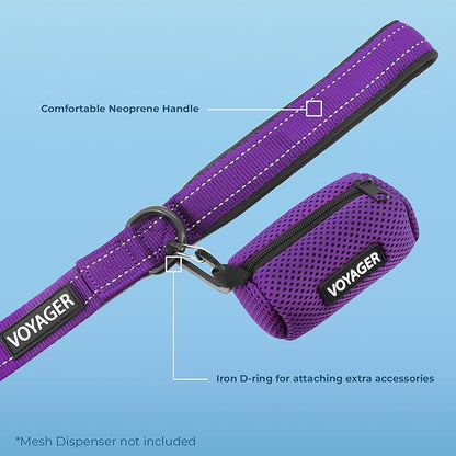 Voyager Reflective Dog Leash Collar Set with Neoprene Handle Supports Small, Medium, and Large Breed Puppies, Cute and Heavy Duty for Walking, Running, and Training - Purple, L