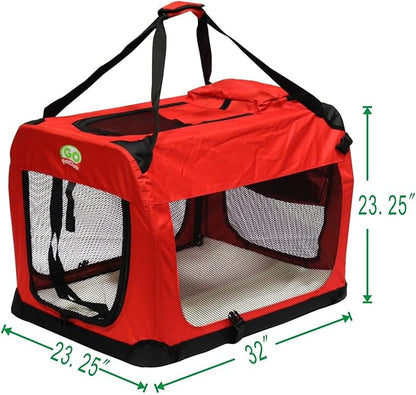 Go Pet Club 32" Soft Collapsible Dog Crate for Dogs, Portable Pet Carrier, Thick Padded Pet Travel Crate for Indoor & Outdoor, Soft Sided Pet Foldable Kennel Cage with Durable Mesh Windows, Red