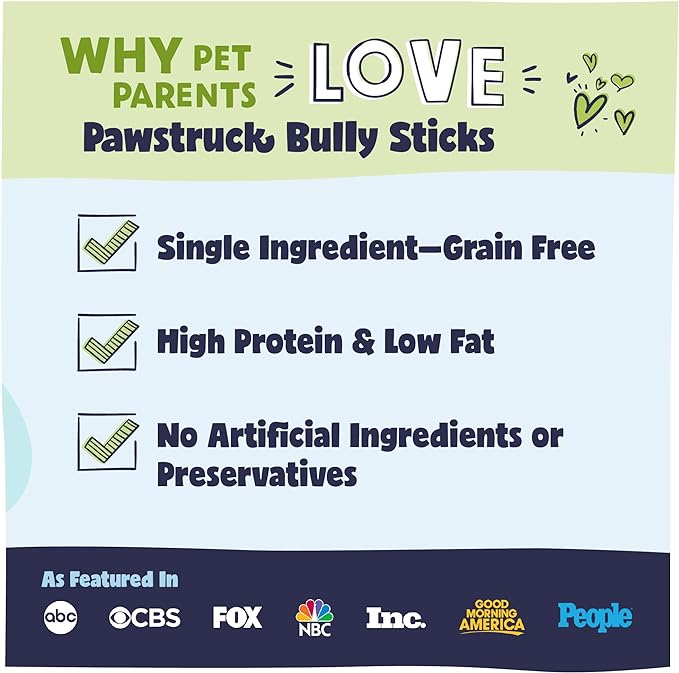 Pawstruck Natural 8-12" Bully Sticks for Dogs - Best Long Lasting, Rawhide Free, Low Odor & Grain Free Dental Chew Treat - Healthy Single Ingredient 100% Real Beef - 1 lb Bag - Packaging May Vary