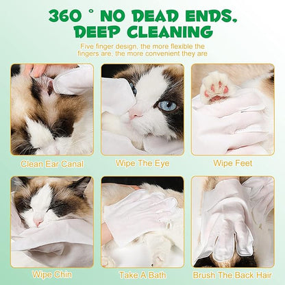Dog Cleaning Wipes Gloves, Cleaning & Deodorizing Pet Oral Wipes for Cat Cleansing Teeth Glove Wipes - Reduces Plaque and Freshens Breath, Also Used for Cleansing Paws, Eyes, Ears, Butt, Chin - 6PCs