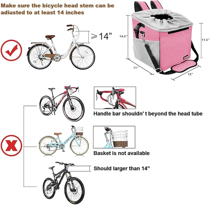 Pet Carrier Bicycle Basket Bag Pet Carrier/Booster Backpack for Dogs and Cats with Big Side Pockets,Comfy & Padded Shoulder Strap,Travel with Your Pet Safety（Pink）