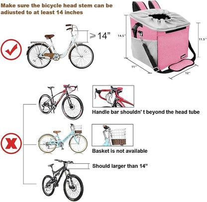 Pet Carrier Bicycle Basket Bag Pet Carrier/Booster Backpack for Dogs and Cats with Big Side Pockets,Comfy & Padded Shoulder Strap,Travel with Your Pet Safety（Pink）