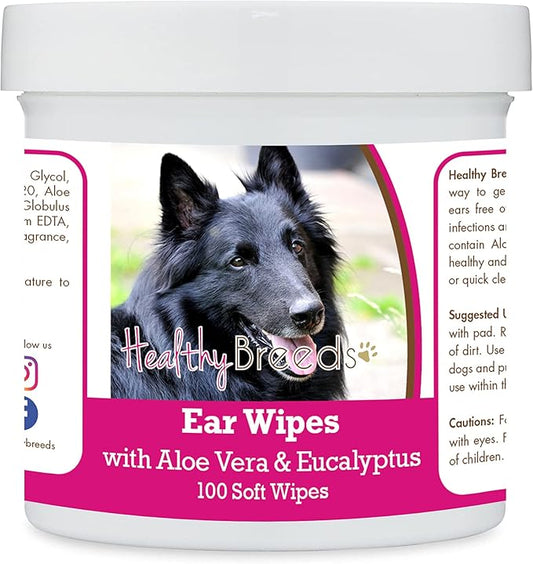 Healthy Breeds Belgian Sheepdog Ear Cleaning Wipes with Aloe & Eucalyptus for Dogs 100 Count