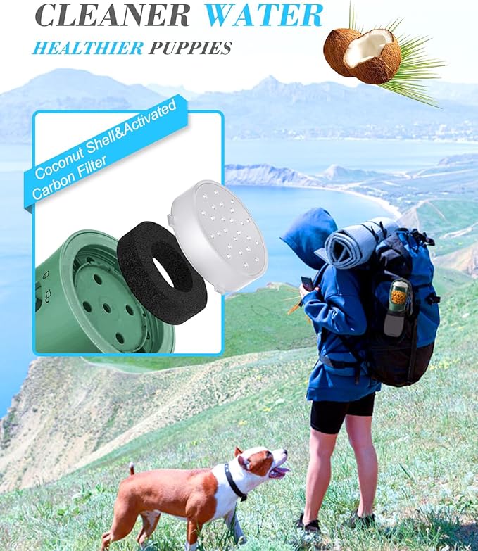 Dog Water Bottle 2 in 1, Leak Proof Portable Pet Water Bottle with Food Container, Outdoor Portable Water Dispenser for Cat, Puppy Supply for Walking, Hiking, Camping, Travel(10oz Ink Green)