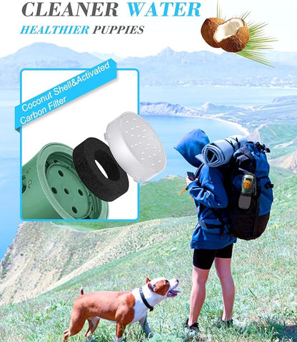 Dog Water Bottle 2 in 1, Leak Proof Portable Pet Water Bottle with Food Container, Outdoor Portable Water Dispenser for Cat, Puppy Supply for Walking, Hiking, Camping, Travel(10oz Ink Green)