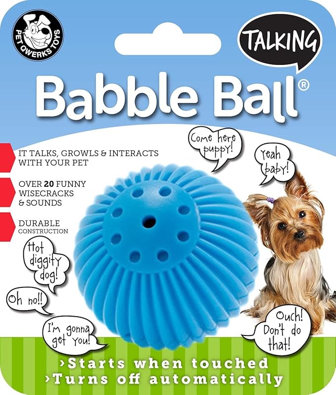 Pet Qwerks Talking Babble Ball - Interactive Chew Dog Toy - Small
