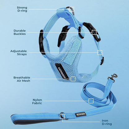 Voyager Step-in Lock Dog Harness w Reflective Dog Leash Combo Set with Neoprene Handle 5ft - Supports Small, Medium and Large Breed Puppies/Cats by Best Pet Supplies - Baby Blue, XL