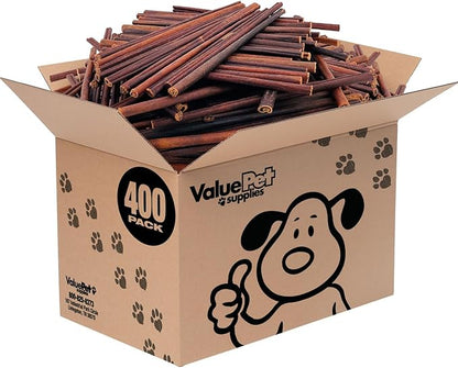 ValueBull Collagen Sticks, Beef Small Dog Chews, Thin 12 Inch, 400 Count WHOLESALE PACK - Natural & Safe, Single Ingredient, Rawhide-Free, Long Lasting, Healthy for Hips, Joints, Skin & Coat