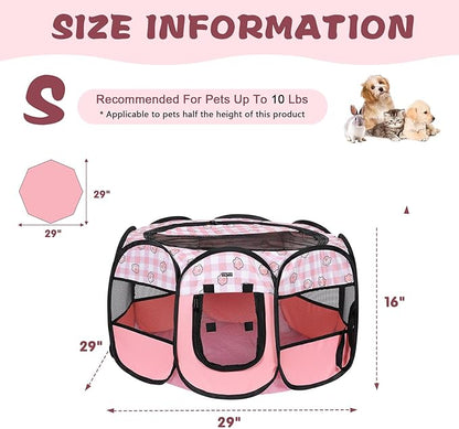 Foldable Dog Playpen Cat Puppy Playpen Indoor Pop Up Pet Animal Playpen Outdoor Kennel Cage Pen Tent for Small Medium Dog Puppy Cat Kitten Rabbit - Small, Pink