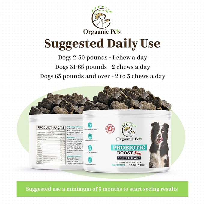 Ultimate Dog PROBIOTIC Chews - Boosts Gut Health and Eases Allergies with PROBIOTICS, POSTBIOTICS, PREBIOTICS (FOS) Inulin - Colostrum - Glutamine - Mushrooms -Pumpkin-QUERCETIN and a SUPERFOOD Blend