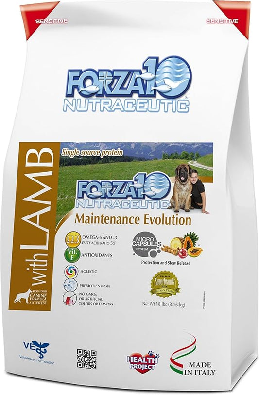 Forza10 Maintenance Evolution Dry Dog Food, Daily High Protein Dog Food Veterinarian Recommended No Prescription Lamb Flavor, 18 Pound, Adult Dogs