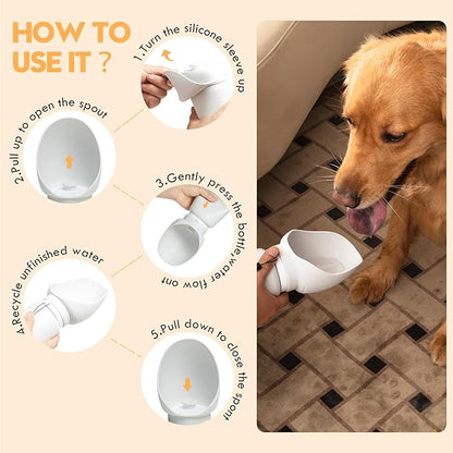 Silicone Dog Water Bottle, Dog Travel Water Bottle Foldable Extra Wide Cup, Lightweight Portable Dog Water Bottle with 2 Metal Pet Tag,Easy to Clean Also for Dog, Cat and Other Pets.