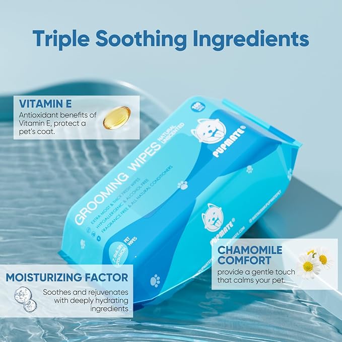 All Natural Pet Grooming Wipes, 100 Fresh Counts, Extra Moist & Thick, Natural wipes for Dogs & Cats, Puppies & Kittens (Pack of 3)