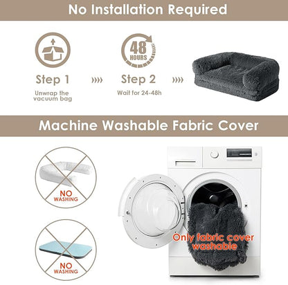 EHEYCIGA Foldable Human Dog Bed for Adult, Orthopedic Memory Foam Dog Bed for Humans, Waterproof Human Dog Bed for People, Faux Fur Human Sized Dog Bed, Dark Grey, 72"x44"x12"