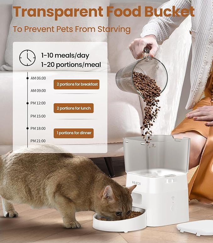 ROJECO Automatic Cat Feeders,2.4G WiFi Automatic Cat Food Dispenser with APP Feeding Control,2L Auto Timed Pet Feeder for Cats &Puppy,Dogs Pet Feeder with Stainless Steel Bowl