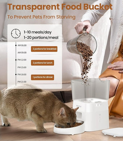 ROJECO Automatic Cat Feeders,2.4G WiFi Automatic Cat Food Dispenser with APP Feeding Control,2L Auto Timed Pet Feeder for Cats &Puppy,Dogs Pet Feeder with Stainless Steel Bowl