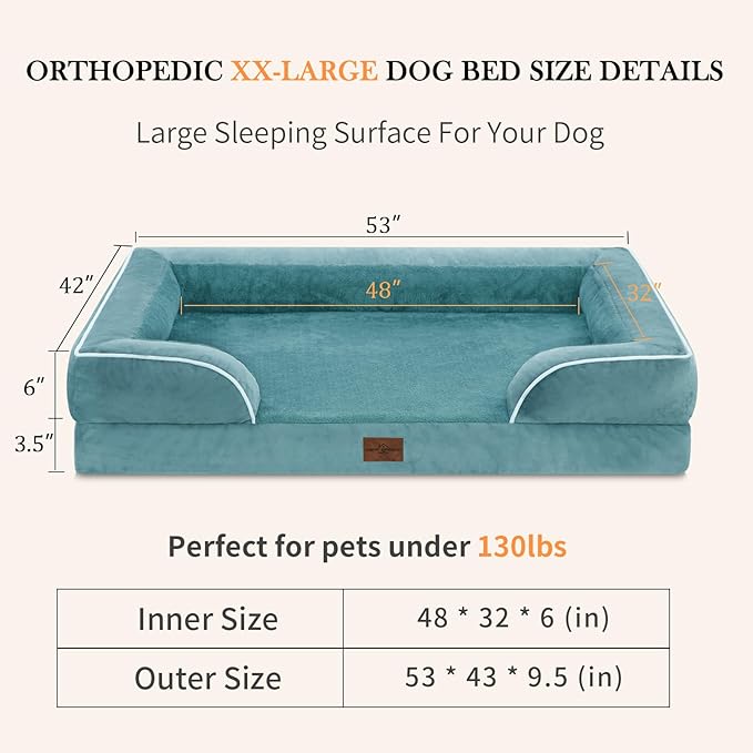 XXL Waterproof Orthopedic Dog Bed for Extra Large Dogs, Orthopedic Foam Dog Sofa Bed with Washable Removable Cover & Non-Slip Bottom(XX-large,Washed Blue)