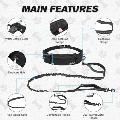 Hands Free Dog Leash,Hands Free Dog Running Leash with Removable Zipper Pouch,Waist Dog Leash Belt Fanny Pack Bag for Walking,Hiking,Biking,Jogging,Training (B Gray)