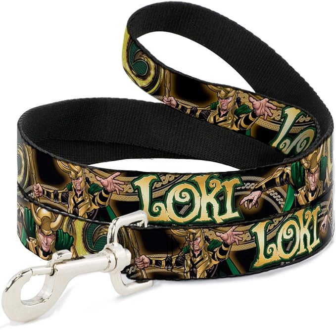 Buckle-Down Dog Leash Loki Poses Black Gold Green 6 Feet Long 1.5 Inch Wide, Multicolor (DL-6FT-WAV037-W)