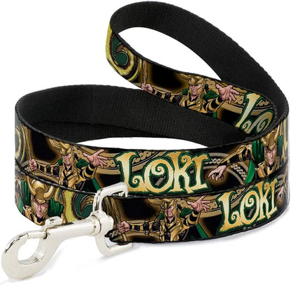 Buckle-Down Dog Leash Loki Poses Black Gold Green 6 Feet Long 1.5 Inch Wide, Multicolor (DL-6FT-WAV037-W)