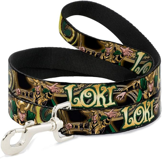 Buckle-Down Dog Leash Loki Poses Black Gold Green 6 Feet Long 1.5 Inch Wide, Multicolor (DL-6FT-WAV037-W)