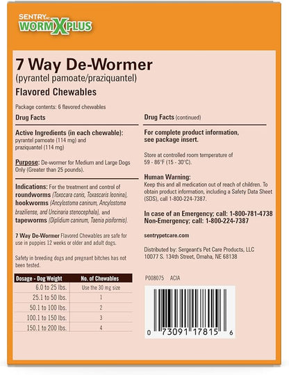 SENTRY Worm X Plus 7 Way DeWormer Large Dogs (6 count) Package may vary