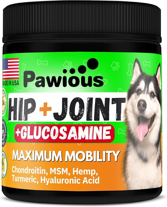 Hip and Joint Chews for Dogs - Glucosamine for Dogs - Dog Joint Pain Relief - Chondroitin, MSM, Turmeric, Hemp Oil Treats - Advanced Support Dog Joint Supplement Health - Mobility Bites