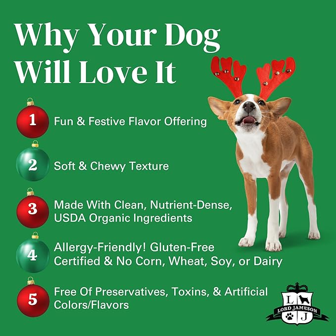 Christmas Cobbler 6 oz - Dog Patisserie Treats, Holiday Collection, Organic, Soft & Chewy No-Bake Superfood Bites, Preservative Free