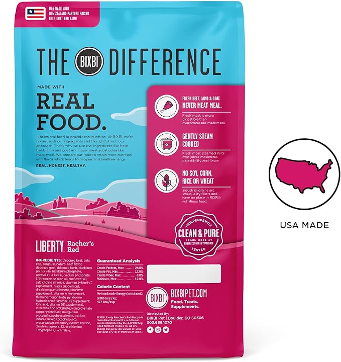 BIXBI Liberty Grain Friendly Dry Dog Food, Rancher's Red Recipe, 22 lbs - Fresh Meat, No Meat Meal, No Fillers - Gently Steamed & Cooked - No Soy, Corn, Rice or Wheat for Easy Digestion - USA Made