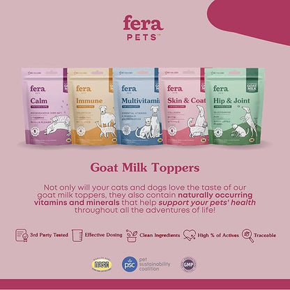 Fera Pets Skin & Coat Goat Milk Cat & Dog Food Topper – Vet Created - Pet Coat Thickness & Skin Hydration - Collagen, Biotin & Vitamin C - 60 Servings