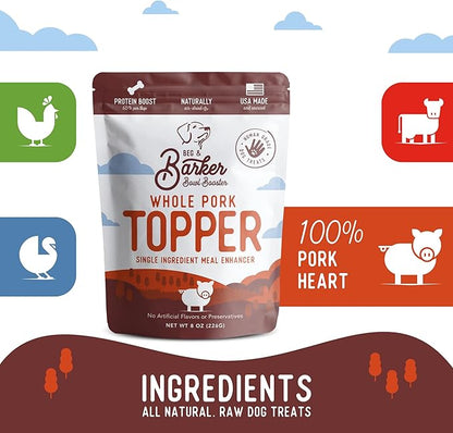 Beg & Barker Pork Dog Food Toppers for Picky Eaters (8 Ounce, Pack of 1) - Bowl Booster with Whole Pork Heart - Premium Meal Mixers for Dogs - Single Ingredient, Human Grade, Grain Free