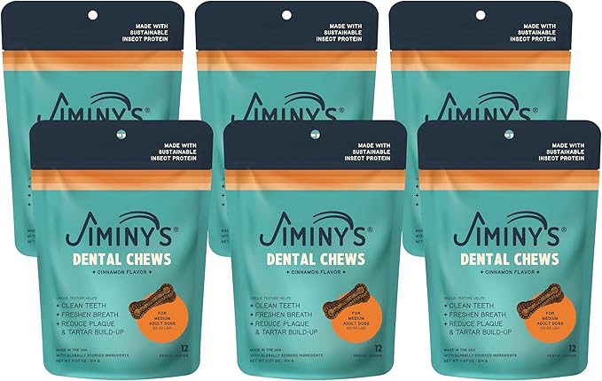 Jiminy's Dental Chews for Dogs, Cinnamon, Medium, 12ct (Pack of 6)