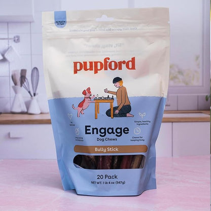Pupford Thick Bully Sticks for Dogs & Puppies, Smoked for Improved Smell, Natural, Long-Lasting, Single Ingredient Chews for Small & Medium Breeds (6", 20 Count)