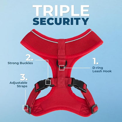 Aerolite No Pull Mesh Dog Harness with Lightweight, Soft, Breathable Chest Coverage, Reflective Stitching, and Adjustable Straps for Walking, Running, Training, Heavy Duty and Durable - Red, L
