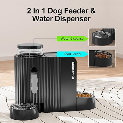 Automatic Gravity Pet Feeder, 1.8 Gallons*2 Dog Feeder and Water Dispenser Set, 2-in-1 Automatic Feeder and Stainless Steel Water Dispenser for Dogs, Cats, Rabbits, Puppies (Black)