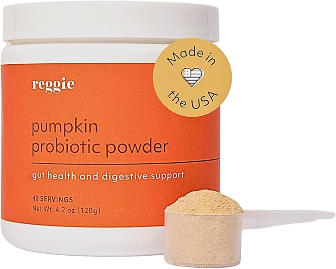 Reggie Pumpkin Probiotic Powder for Dogs | Supports Healthy Gut, Digestion, Nutrient Absorption, Stool Consistency | Made in The USA, Vet-Approved & Ideal for All Ages, Breeds, and Sizes - 40 Scoops