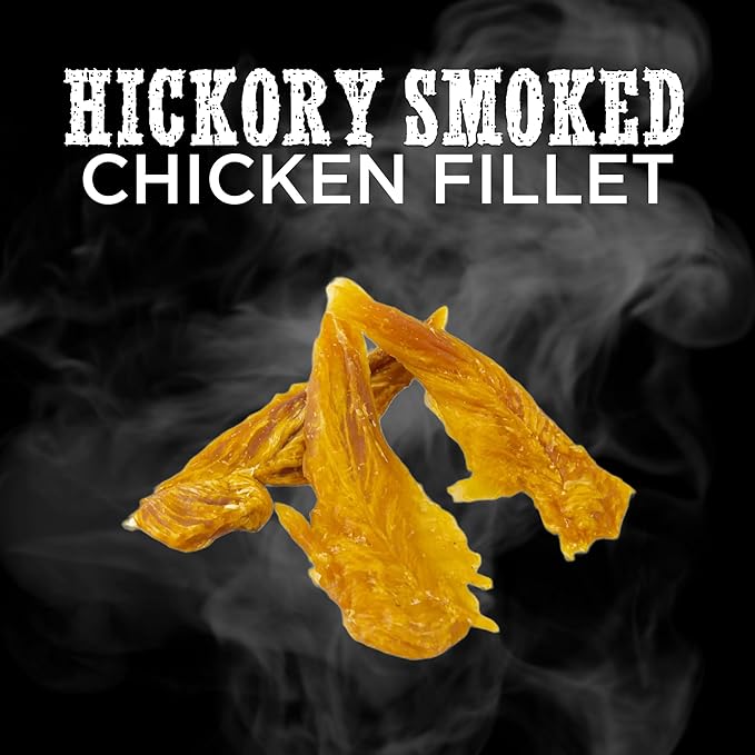 Premium Hickory Smoked Chicken Jerky Dog Treats - Dehydrated Chicken Breast Fillet Treats for Dogs - No Additives 100% Natural Protein, Chicken Jerky Treats, Dog Chews - Grain Free Dog Treats, 8 oz
