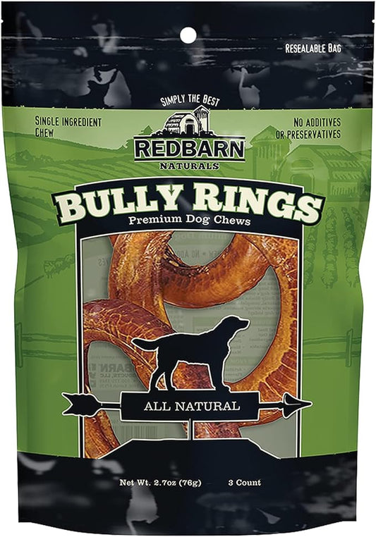 Redbarn All-Natural 4" Bully Stick Rings for Dogs - Premium Grain-Free & Rawhide-Free Single Ingredient Long Lasting Low Odor Dental Treat for Chewers - 3 Count