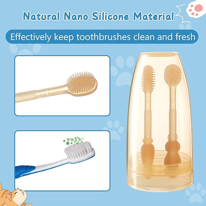 Silicone Soft Cat Dog Toothbrush for Small Breed, Small Tiny Mini Cat Dog Tooth Brushing Kit with Finger Toothbrush & Storage Box, Pet Teeth Cleaning Brush for Puppy Doggie Kitten Canine Dental Care