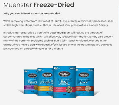 Muenster Freeze Dried Dog Food Topper Bites (5oz) - Farmhaus Pork Freeze Dried Raw Dog Food w/Organic Minerals - Pork & Organ Meats Meal Toppers for Dogs - Freeze Dried Dog Treats for Training