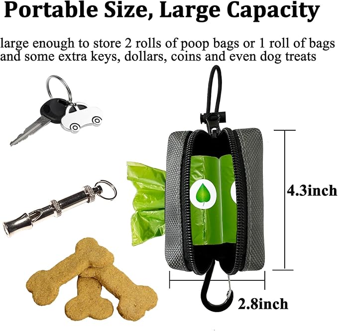 Dog Poop Bag Holder, 2 Pack Poop Bag Holder for Leash, CAKOVANO Pet Waste Bag Dispenser Dog Bag Holder Leash Attachment, Poop Bag Dispenser with Carabiner Clip with 2 Rolls of Poop Bags