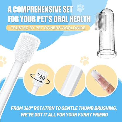 Cat Toothbrush Kit, Dog Toothbrush Kit, Suitable for All Cats and Dogs Dental Care. White, Soft Bristles, Meet All Cleaning Needs, Multi-Functional Dental Cleaning (S-rounded)