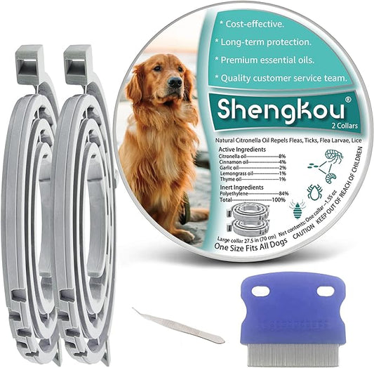 Natural Flea and Tick Collar for Large Dogs - Provides 12-Month Protection, Offers Safe Pest Prevention, Waterproof and Durable - includes Free Flea Comb and Tick Tweezer (27.5 in - 2 Packs)