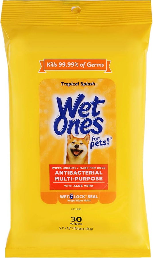 Wet Ones for Pets Multi-Purpose Dog Wipes with Aloe Vera | Dog Wipes for All Dogs in Tropical Splash Scent, Wipes with Wet Lock Seal | 30 Ct Pouch Dog Wipes