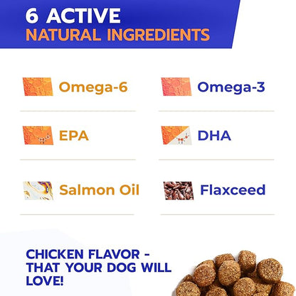 Fish Oil Omega 3 for Dogs - Allergy Relief - Itchy Skin Relief, Shedding, Seasonal Allergies - Skin and Coat Supplement - Made in USA - Salmon Oil Chews