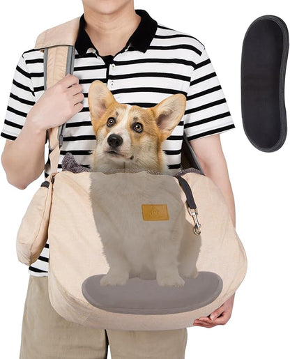 Ownpets Pet Sling Carrier, Fits 15 to 20lbs Extra-Large Dog/Cat Sling Carrier Reversible and Hands-Free Dog Bag with Adjustable Strap and Pocket Shoulder Pad, Beige