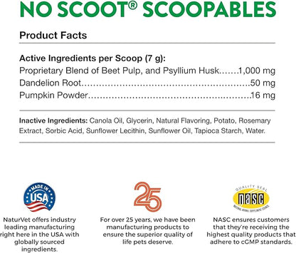 NaturVet Scoopables No Scoot For Dog Bite - Anal Gland Support For Dogs - Supports Normal Bowel Function - Chewable Stool & Bowel Health Pet Supplement - Pumpkin, Psyllium Husk, & Beet Pulp | 11oz Bag