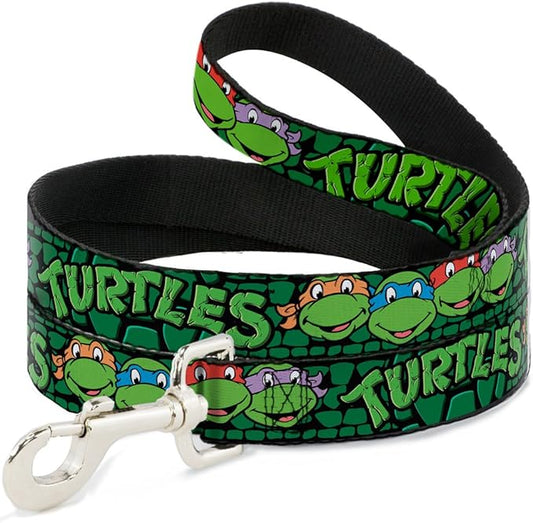 Dog Leash TMNT Ninja Turtles Group Faces Turtle Shell Black Green 6 Feet Long 0.5 Inch Wide